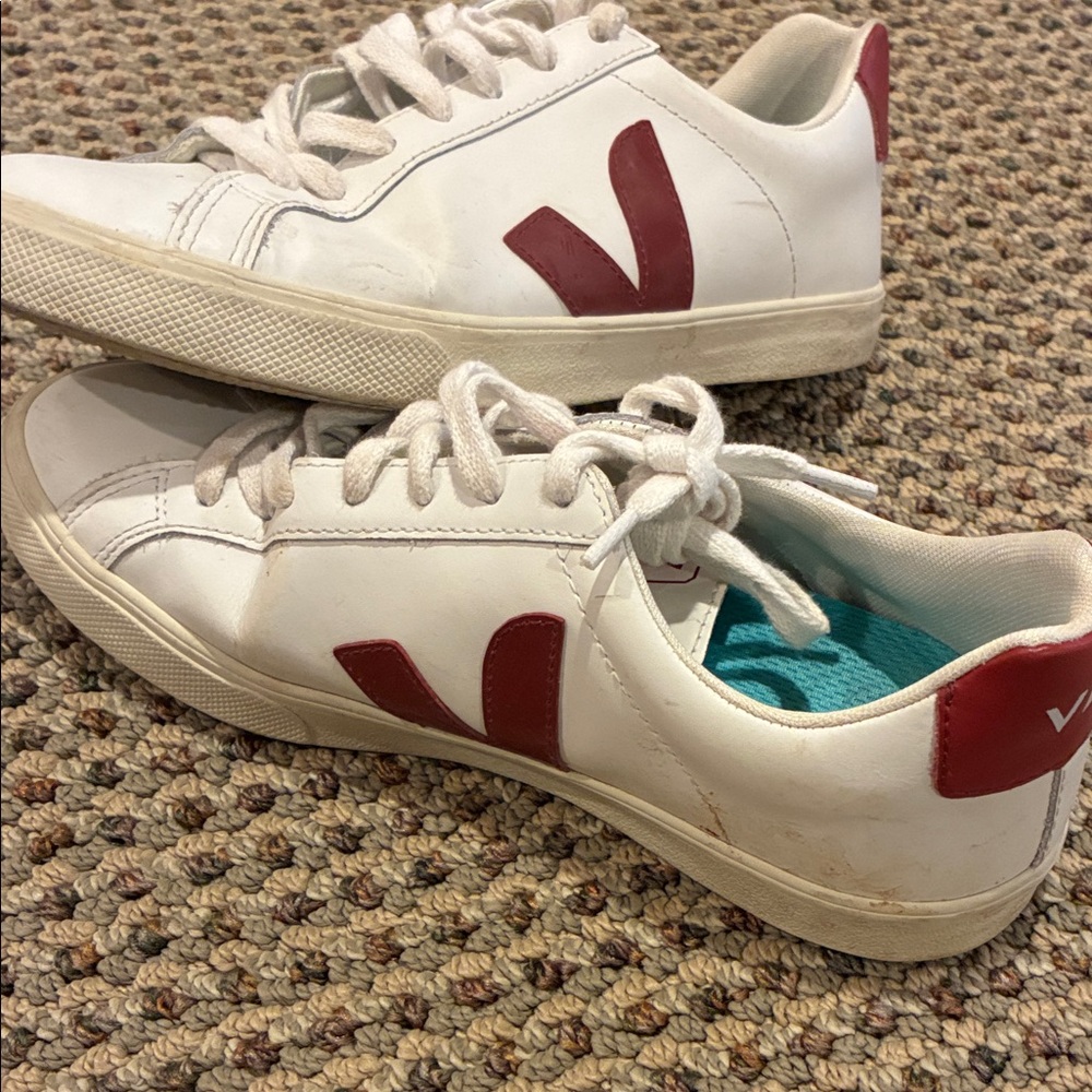 Veja White Sneakers with Red Accents